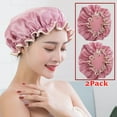 thumbnail image 1 of Bxaolu 2-Pack Reusable Shower Caps - 9.64 Inch Elastic Hair Protector, Waterproof Double Layer for Women - Watermelon, 1 of 6