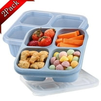 Bxaolu 2 Pack Snack Containers, Divided Bento Snack Box, 4-Compartments Reusable Meal Prep Lunch Containers for Ki-ds Adults, Food Storage Containers for Home Work Travel, Blue