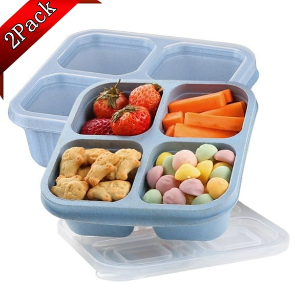 Bxaolu 2 Pack Snack Containers, Divided Bento Snack Box, 4-Compartments Reusable Meal Prep Lunch Containers for Ki-ds Adults, Food Storage Containers for Home Work Travel, Blue