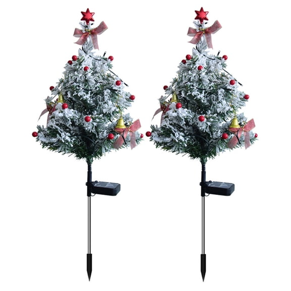Bxaolu 2-Pack Solar Christmas Tree Outdoor Christmas Decorations, Solar Xmas Tree Lights, Waterproof Solar Christmas Stake Lights for Yard Front Porch Pathway Grave Cemetery Decor(Color)