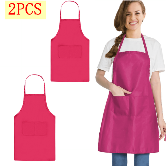 Bxaolu 2 Packs Chef Apron, Plain Bib Apron with 2 Pockets for Men Women, Multicolor Apron for Kitchen Cooking Gardening Painting Baking Restaurant