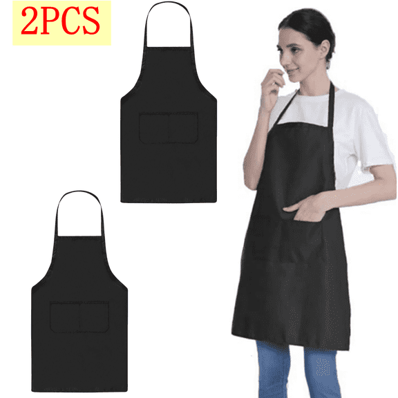 Bxaolu 2 Packs Chef Apron, Plain Bib Apron with 2 Pockets for Men Women, Multicolor Apron for Kitchen Cooking Gardening Painting Baking Restaurant