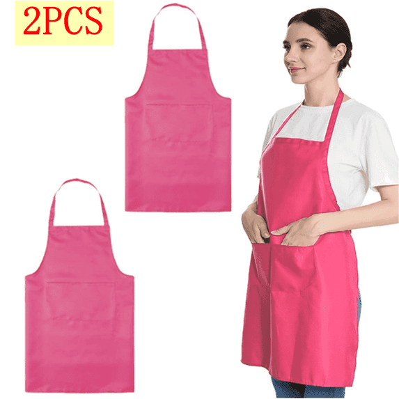 Bxaolu 2 Packs Chef Apron, Plain Bib Apron with 2 Pockets for Men Women, Multicolor Apron for Kitchen Cooking Gardening Painting Baking Restaurant