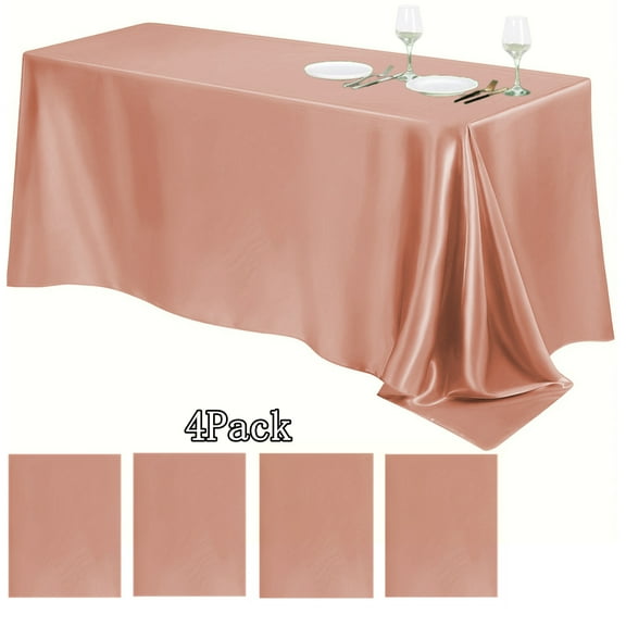 Bxaolu 2 Packs Satin Tablecloth 84 x 60 Inches Rectangular Table Overlay Cover Bright Silk Tablecloth Smooth Fabric Table Decor for Wedding Banquet Decoration (Rose Gold)