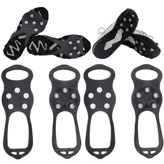 Bxaolu 2 Pairs Crampons Ice Cleats Traction Snow Grips for Boots Shoes Women Men Anti Slip 5 Stainless Steel Studs Non Slip Spikes Safe Protect for Hiking Fishing Walking Climbing