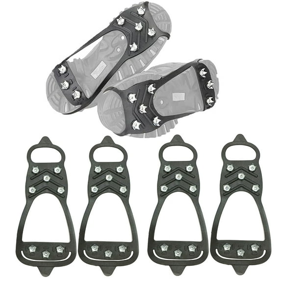 Bxaolu 2 Pairs Ice Cleats for Shoes and Boots, Anti-Slip Universal 8 Steel Studs Crampon Ice & Snow Grippers for Winter Hiking Climbing Ice Fishing, Black