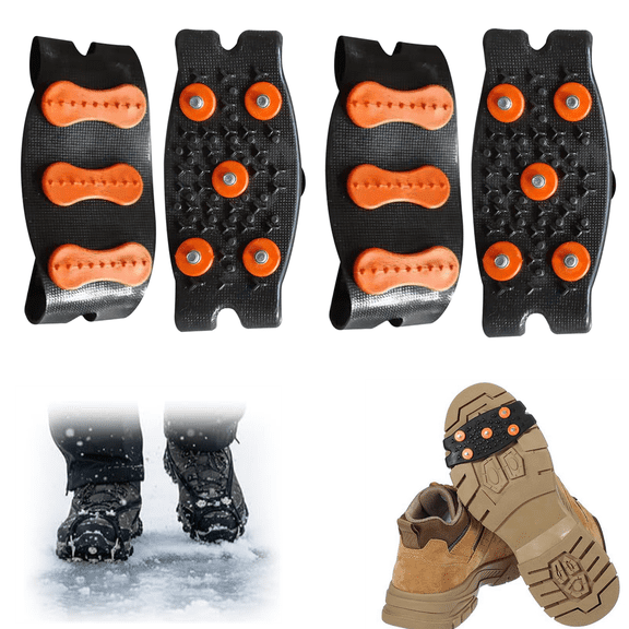 Bxaolu 2 Pairs Ice Cleats for Shoes and Boots, Non Slip Hiking Spikes, Micro Shoe Spikes for Snow and Ice, Durable Snow Crampons for Winter Hiking Climbing Ice Fishing, 5 Steel Studs Gripper Spike