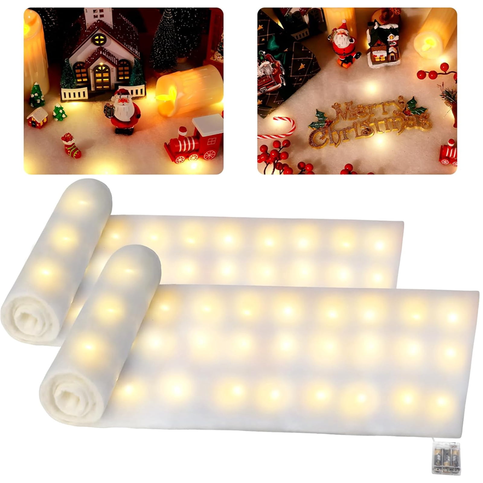 Bxaolu 2 Sets LED Christmas Fake Snow Blanket Roll with Lights, 71 x 18 ...
