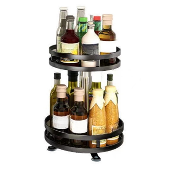 Bxaolu 2-Tier Lazy Susan for Cabinet,Countertop,Pantry, 9.5" Seasoning Organizer, Plastic Kitchen Spice Rack Organizer and Condiments,Medicine,Bottle Organizer Carousels, Black, 1PC