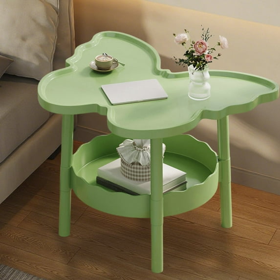 Bxaolu 2 Tier Plastic Side Table with Storage Tray - Butterfly Shaped Accent Table, Anti-Rust Plastic Nightstand for Bedroom, Balcony, Patio, Green