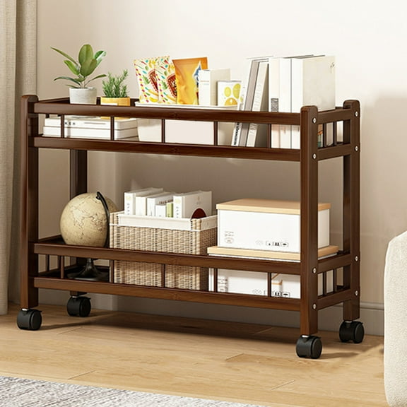 Bxaolu 2-Tier Narrow Storage Cart, Mobile Cart with Storage Shelf, Rolling Cart with Wheels, Slim Storage Cart for Kitchen, Dining Room, Laundry Room, Brown