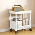thumbnail image 1 of Bxaolu 2-Tier Plastic Rolling Utility Cart, Multi-Functional Storage Trolley for Office, Living Room, Kitchen, Movable Storage Organizer with Wheels, White, 1 of 7