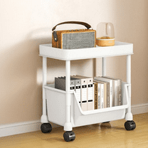 Bxaolu 2-Tier Plastic Rolling Utility Cart, Multi-Functional Storage Trolley for Office, Living Room, Kitchen, Movable Storage Organizer with Wheels, White