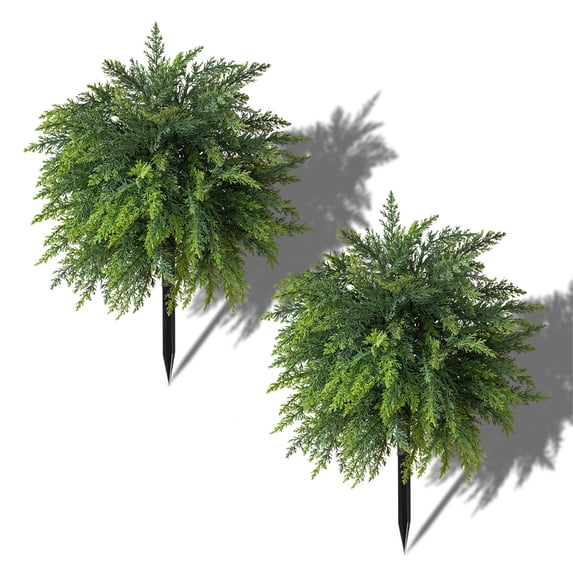 Bxaolu 20" Artificial Topiary Trees with Ground Spike, Set of 2 Norfolk Pine Topiary, UV Resistant Shrubs Plants Fake Cedar Tree Bushes for Outdoor Front Porch Garden Décor
