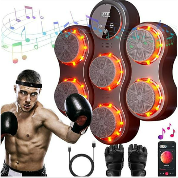 Bxaolu 2026 Music Boxing Machine for Adults, Smart Bluetooth Boxing Training Equipment with Gloves Wall Mounted, Workout Punching Machine for Home,Office and Gym, Black