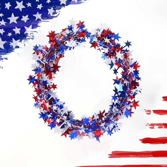 Bxaolu 24.6Ft Patriotic Glitter Garland, 4th of July Patriotic Tinsel Garland Decoration Red White Blue Metallic Chunky Tinsel Doll House Miniature Furniture for Independence Day Memorial Day