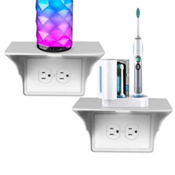 Bxaolu 2PCS Outlet Shelf, Bathroom Wall Holder with Built-in Cable Management, Wall Organizer for Smart Home Decor Space Saving Electric Toothbrush Use as Echo Holder (2 Pack, White)