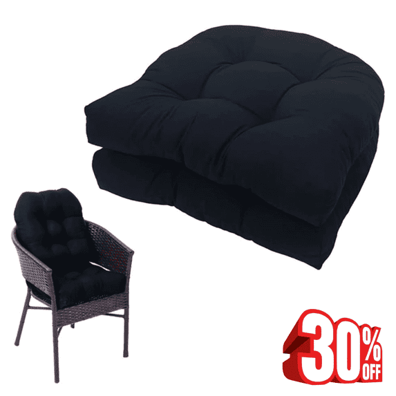 Bxaolu 2PCS Tufted Seat Cushion, 19''x19'' Outdoor Indoor U-Shape Cushions for Chair Seat, Rocking Chair Cushion Pad Sets for Patio Garden Home Office Furniture (Black)