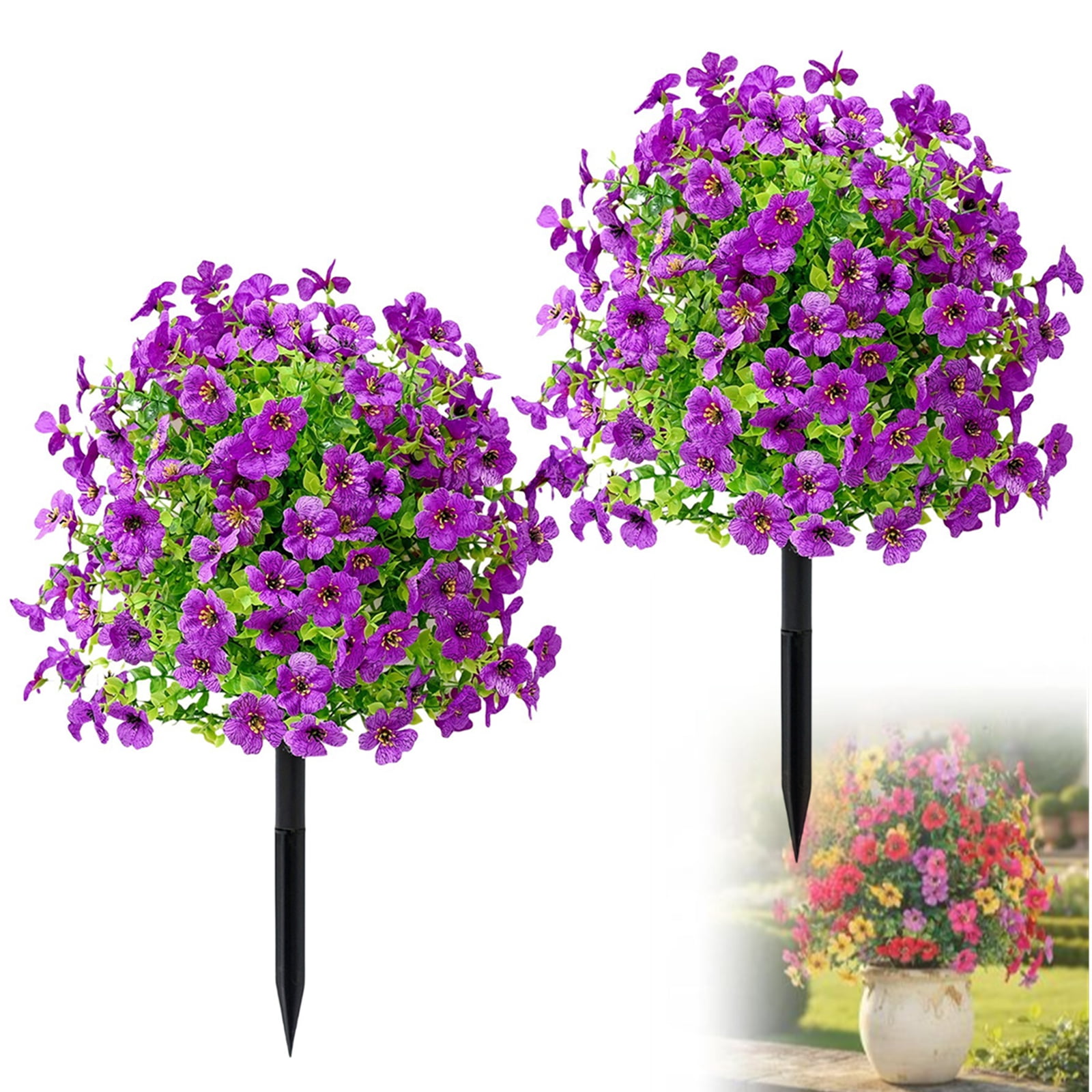 Bxaolu 2Pack Artificial Outdoor Flowers: 23" Artificial Flowers for Outdoors - Waterproof Faux Flower Garden Stakes - Summer Spring Decor for Yard Lawn Patio Walkway Porch Home, Purple