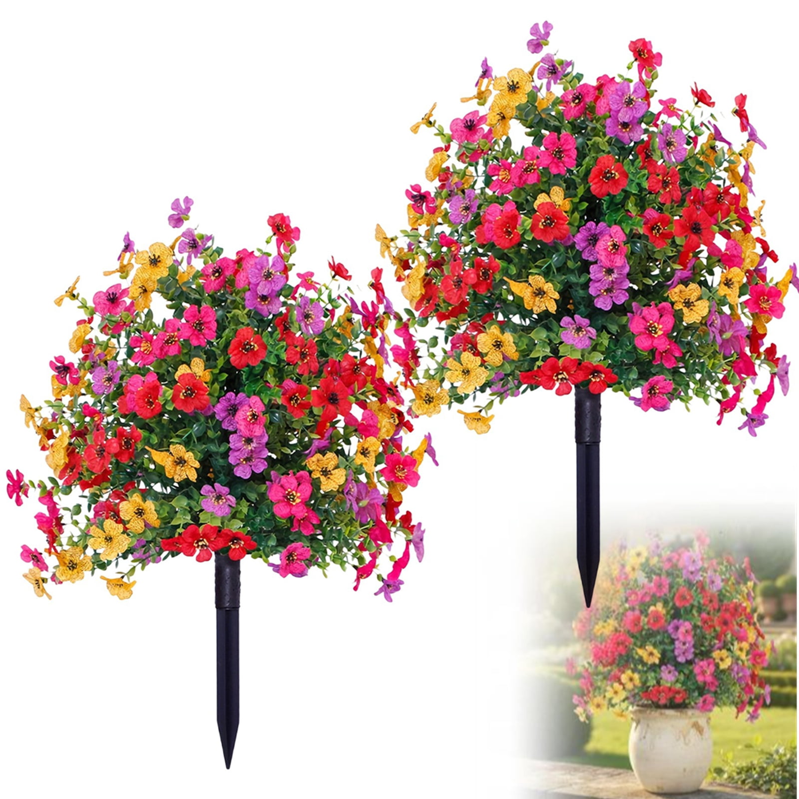 Bxaolu 2Pack Artificial Outdoor Flowers: 23" Artificial Flowers for Outdoors - Waterproof Faux Flower Garden Stakes - Summer Spring Decor for Yard Lawn Patio Walkway Porch Home, Multicolor