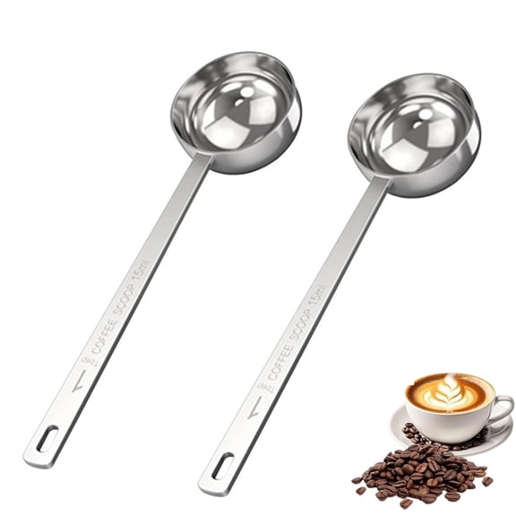 Bxaolu 2Pcs Coffee Scoop Spoon - 1 Tbsp Tablespoon 15ML 304 Stainless Steel Long Handle Measuring Spoons for Ground Coffee, Loose Tea and Powder, Silver