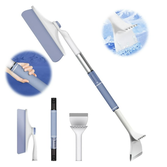 Bxaolu 3 in 1 Snow Brush with Ice Scraper for Car Windshield Extendable, SUV Snow Removal with Squeegee Heavy Duty, 360° Rotating Head Car Window Cleaner for Winter 26.4 Inch