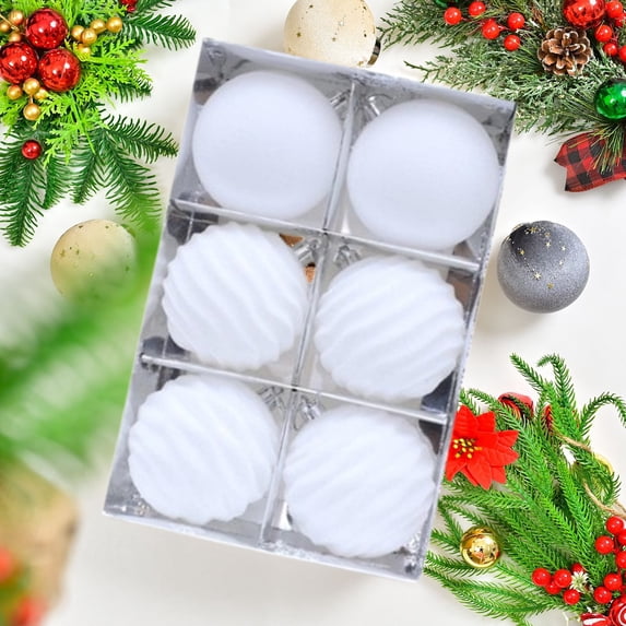 Bxaolu 3.15" Large Christmas Balls - Christmas Tree Decoration Ornaments Flocked Christmas Hanging Balls for Xmas Holiday Wedding Decorations Set of 6 -White