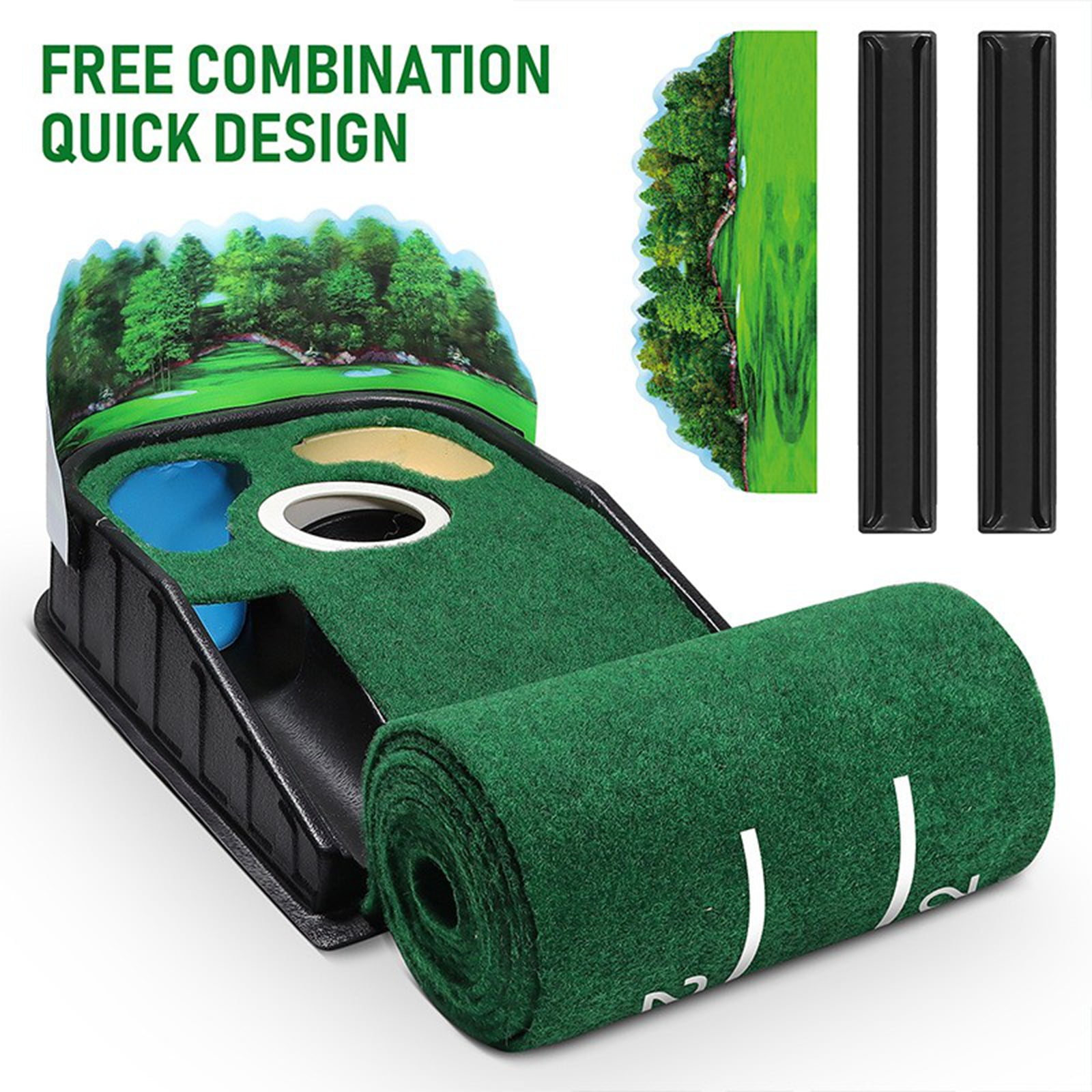Bxaolu 3-Hole Putting Green Indoor Mat Outdoor Golf Putting Mat with ...