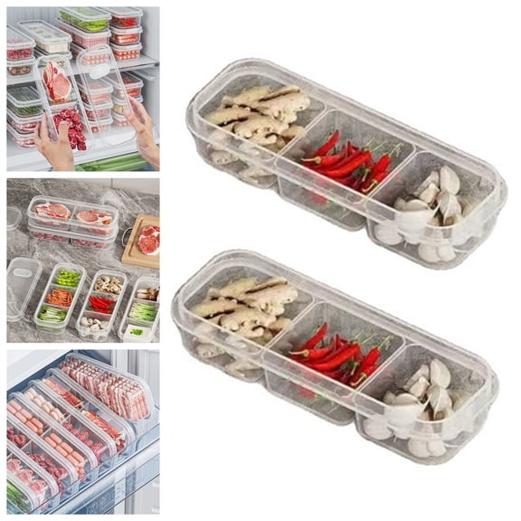 Bxaolu 3 Pack Divided Veggie Tray with Lid, 2 Compartment Snackle Box Container for Fridge, Clear Refrigerator Organizer Bins Plastic Food Storage Containers for Snack, Fruit, Vegetable, Meat