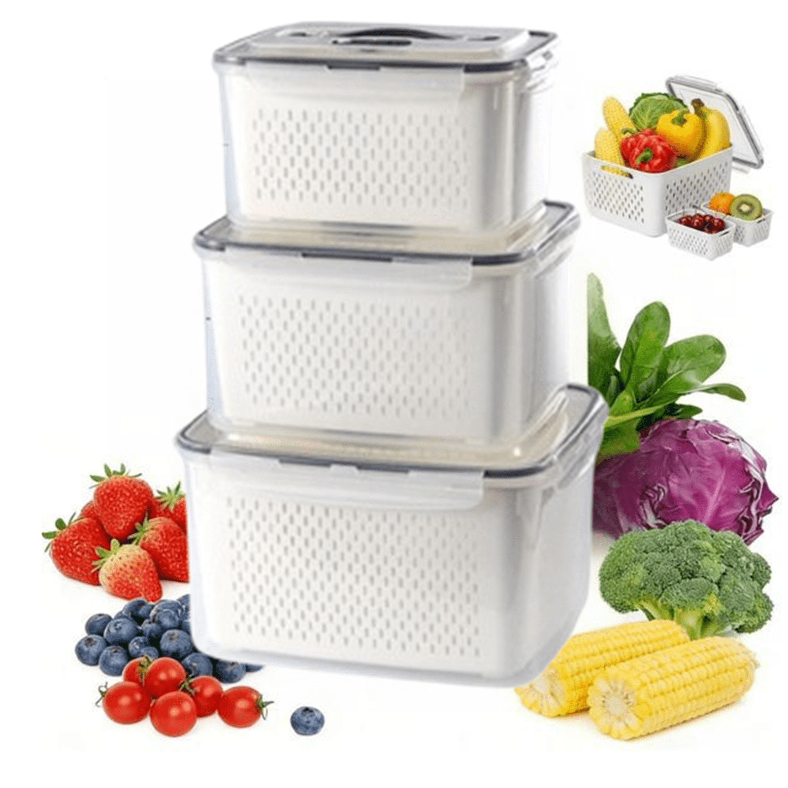 Bxaolu 3-Pack Fruit Storage Containers for Fridge with Removable ...
