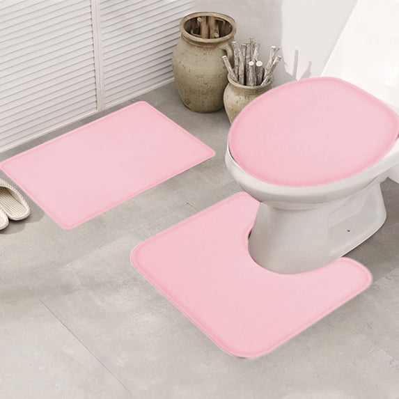 Bxaolu 3 Piece Bathroom Rugs Sets, Non-Slip & Quick Dry Bath Mat, Ultra Soft Bath Rugs for Bathroom, Toilet and Shower Floor, Pink