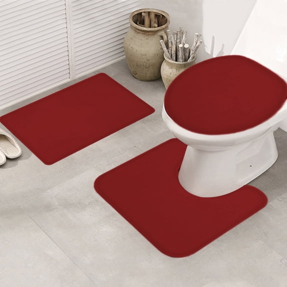 Bxaolu 3 Piece Bathroom Rugs Sets, Non-Slip & Quick Dry Bath Mat, Ultra Soft Bath Rugs for Bathroom, Toilet and Shower Floor, Red