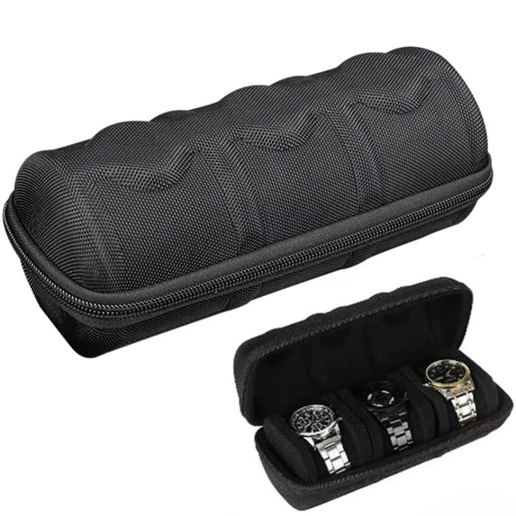 Bxaolu 3 Slot Hard Watch Travel Case, Watch Roll Case Storage and Organizer for Men and Women, with Shockproof Watch Pillow (Black 3 Slots)