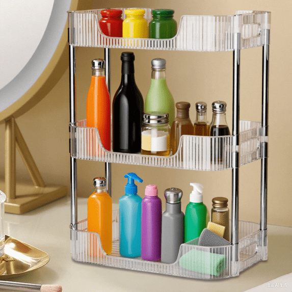 Bxaolu 3-Tier Bathroom Counter Organizer Countertop Storage, Dresser Organizer Vanity Tray for Makeup, Perfume Organizer Cosmetics Skincare Shelf,Spice Racks for Kitchen Corner,Rectangle - Clear