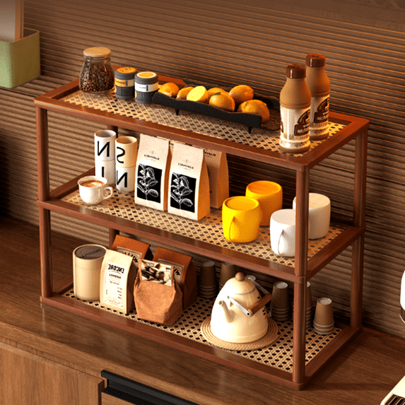 Bxaolu 3 Tier Coffee Station Desktop Organizer Office Storage Rack Wood Desk Mug Storage Desk Organizer Kitchen Condiment Shelves (10")