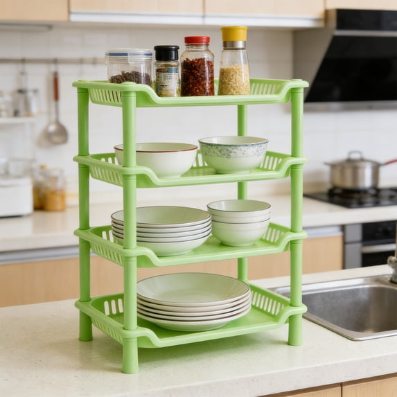 Bxaolu 4-Tier Corner Bathroom Counter Organizer, Plastic Makeup Skincare Organizers Storage Countertop, Sink Vanity Trays Perfume, Cosmetic Shelf for Bedroom, Dresser, Kitchen (Green)
