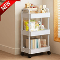 thumbnail image 1 of Bxaolu 3-Tier Plastic Rolling Utility Cart with Handle, Multi-Functional Storage Trolley for Office, Living Room, Kitchen, Movable Storage Organizer with Wheels, White, 1 of 9