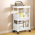 thumbnail image 1 of Bxaolu 3-Tier Plastic Rolling Utility Cart, Multi-Functional Storage Trolley for Office, Living Room, Kitchen, Movable Storage Organizer with Wheels, White, 1 of 9
