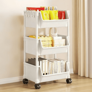 Function Trolley LLMRR 3-Tier Acrylic Rolling Utility Cart with Wheels, Multi-Functional ...