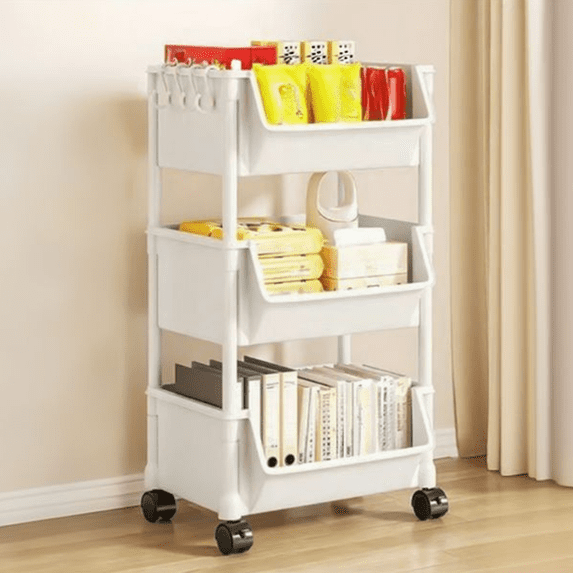 Bxaolu 3-Tier Plastic Rolling Utility Cart with Wheels for Storage