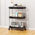 thumbnail image 1 of Bxaolu 3 Tier Rolling Utility Cart Organizer with 4 Side Hooks, Stable and Sturdy Rolling Storage Carts with 4 Lockable Wheels for Bathroom, Kitchen, Snack, Craft, Makeup, Narrow Space(Black), 1 of 8