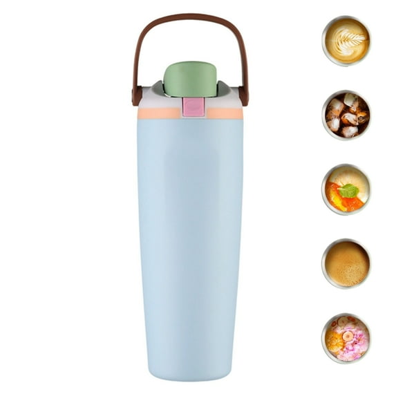 Bxaolu 30 oz Insulated Water Bottle with Handle, Stainless Steel Water Bottles with Straw, Double Wall Vacuum Sports Water Bottle, BPA Free, Keep Cold and Hot, Light Blue