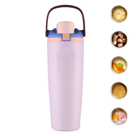 Bxaolu 30 oz Insulated Water Bottle with Handle, Stainless Steel Water Bottles with Straw, Double Wall Vacuum Sports Water Bottle, BPA Free, Keep Cold and Hot, Purple
