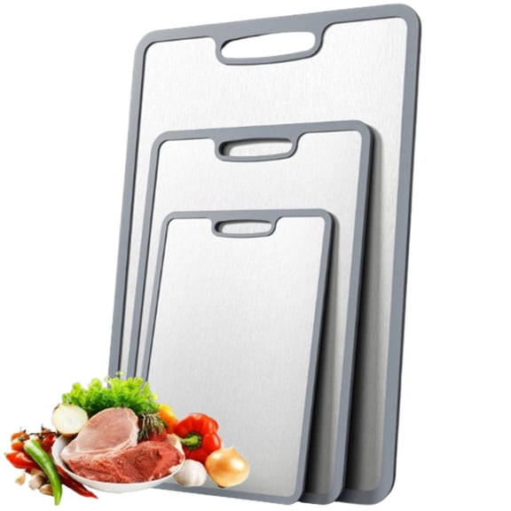 Bxaolu 304 Stainless Steel Cutting Boards for Kitchen Dishwasher Safe, Chopping Board Double Sided Metal & Wheat Straw, Small Meat Vegetables Cutting Board with Juice Groove and Handle