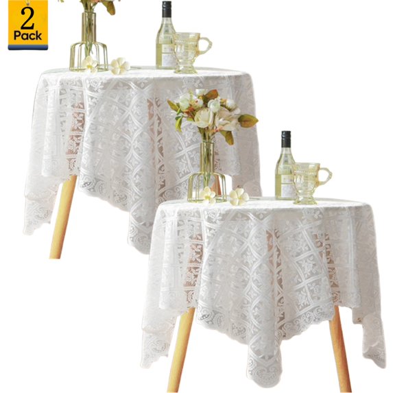 Bxaolu 35.5" Premium White Round Tablecloth for Banquet Party Wedding Event Home Decoration, 2Pack