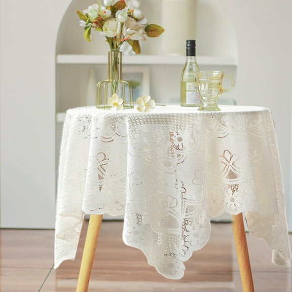 Bxaolu 35.5Inch Round White Lace Tablecloth, Elegant Table Cover for Wedding Reception and Vintage Style Decor, 1Pack