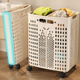 thumbnail image 1 of Bxaolu 38L Rolling Plastic Laundry Basket Collapsible Toys Storage Bin Box Organizer with Wheels Handle Durable Ventilated Foldable Hamper for Bedroom Dirty Clothes,17"H x 13.39"L x 10.24"W, White, 1 of 8