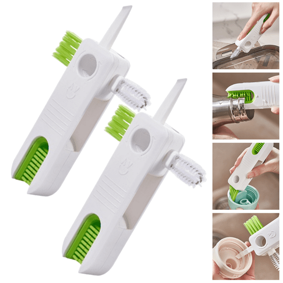 Bxaolu 4 in 1 Cup Lid Cleaning Brush - Water Bottle Cleaning Brush, Portable Crevice Cleaning Brush Set for for Bottle Tight Spaces Cup and Sealed Food Storage containers, White(2 PCS)