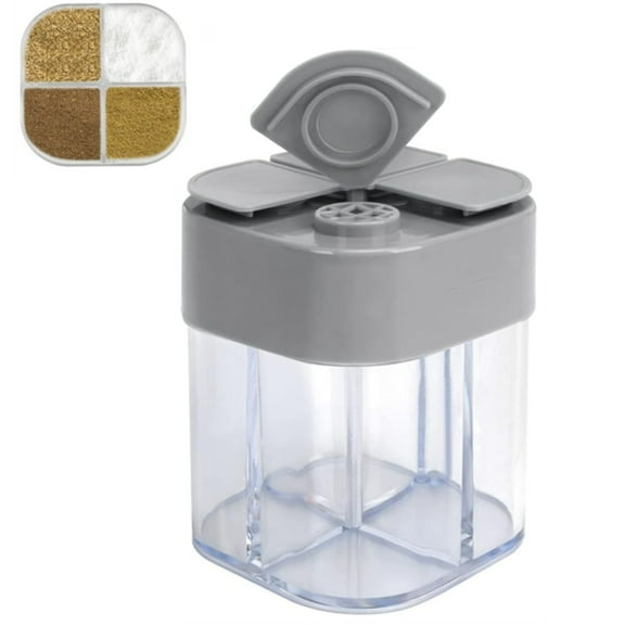 Bxaolu 4 in 1 Plastic Salt and Pepper Shaker, 4 Grids Flip Empty Spice Dispensers Travel Spice Container Seasoning Shakers with Lid for Cooking BBQ, Gray