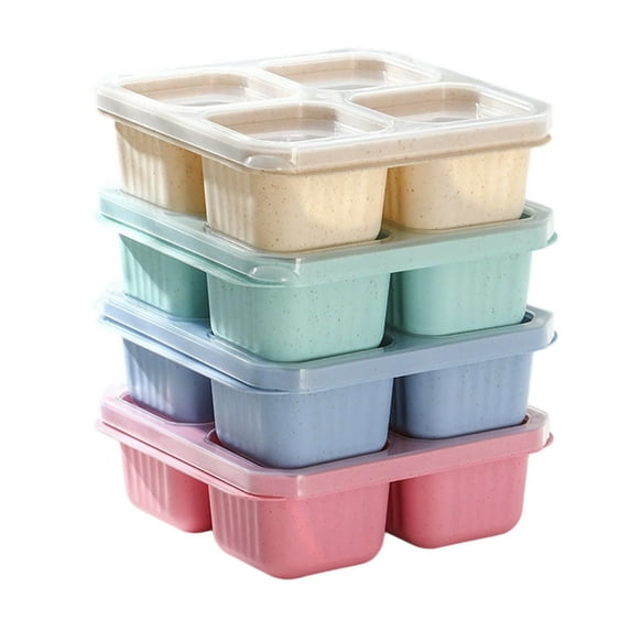 Bxaolu 4 Pack Bento Snack Containers Set, 4 Compartment Food Storage Containers, Lunch Box Set of 4, Plastic Food Storage Container, Microwave and Dishwasher Safe (4colour)